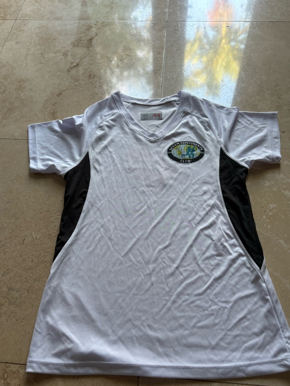 White Athletic Tee with Black Side Panels and Logo